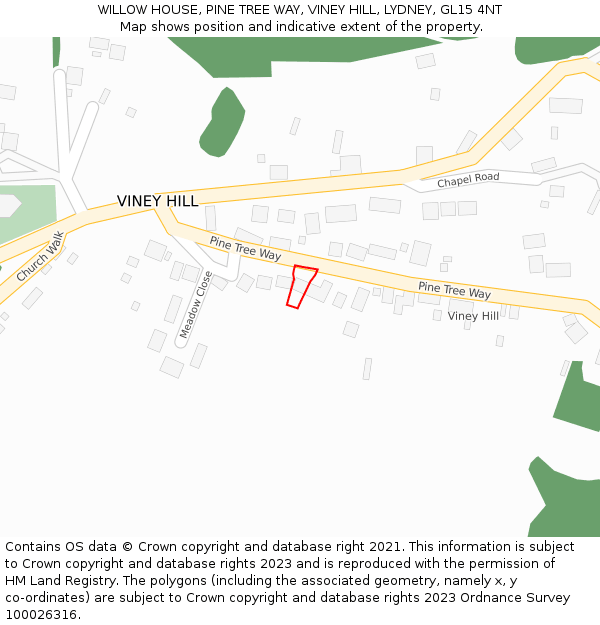 WILLOW HOUSE, PINE TREE WAY, VINEY HILL, LYDNEY, GL15 4NT: Location map and indicative extent of plot