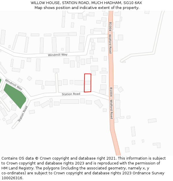 WILLOW HOUSE, STATION ROAD, MUCH HADHAM, SG10 6AX: Location map and indicative extent of plot