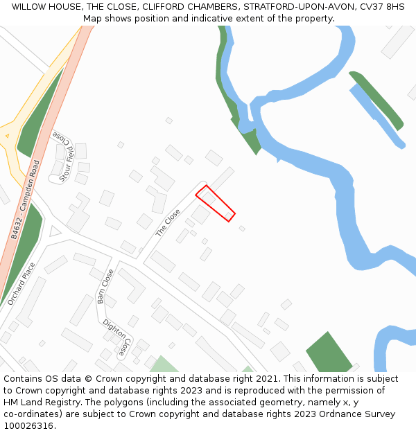 WILLOW HOUSE, THE CLOSE, CLIFFORD CHAMBERS, STRATFORD-UPON-AVON, CV37 8HS: Location map and indicative extent of plot