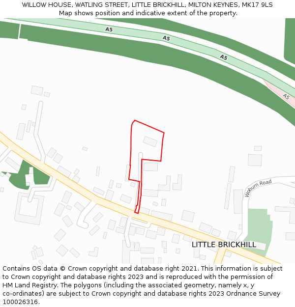 WILLOW HOUSE, WATLING STREET, LITTLE BRICKHILL, MILTON KEYNES, MK17 9LS: Location map and indicative extent of plot