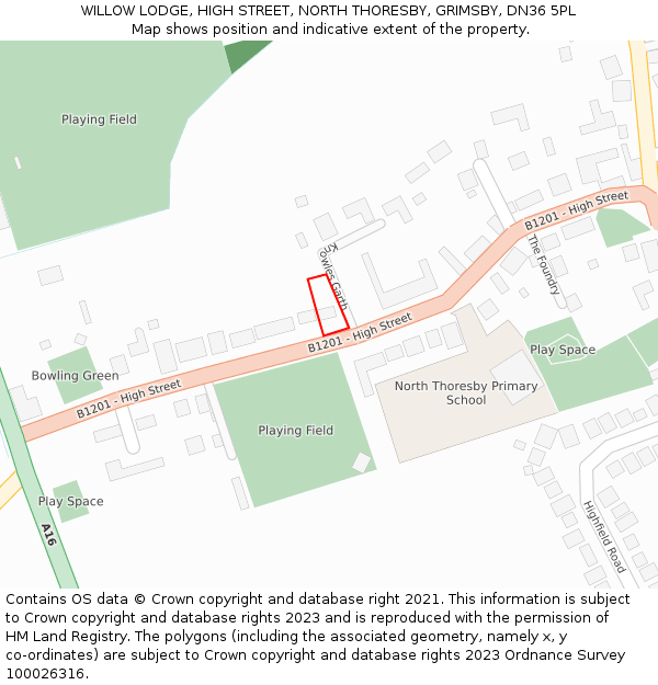 WILLOW LODGE, HIGH STREET, NORTH THORESBY, GRIMSBY, DN36 5PL: Location map and indicative extent of plot