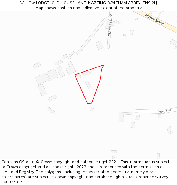 WILLOW LODGE, OLD HOUSE LANE, NAZEING, WALTHAM ABBEY, EN9 2LJ: Location map and indicative extent of plot