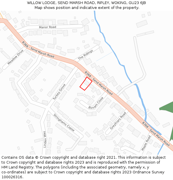 WILLOW LODGE, SEND MARSH ROAD, RIPLEY, WOKING, GU23 6JB: Location map and indicative extent of plot