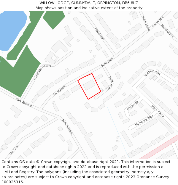 WILLOW LODGE, SUNNYDALE, ORPINGTON, BR6 8LZ: Location map and indicative extent of plot