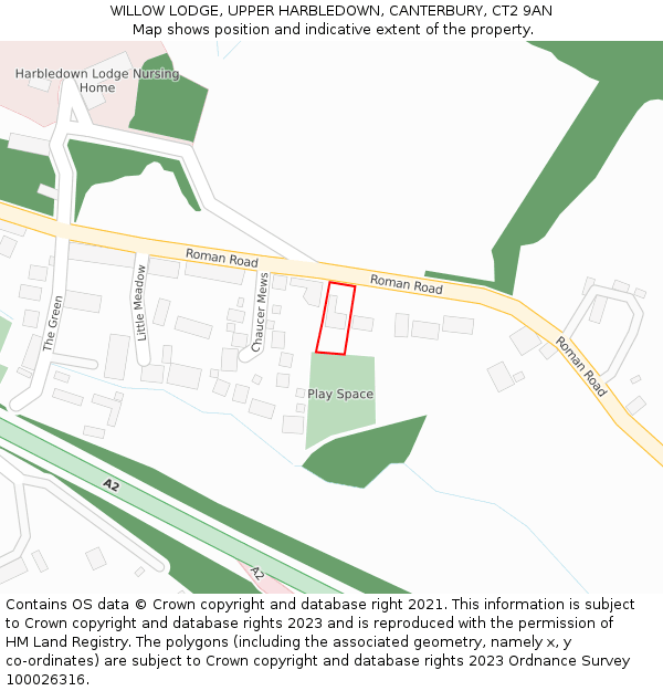 WILLOW LODGE, UPPER HARBLEDOWN, CANTERBURY, CT2 9AN: Location map and indicative extent of plot