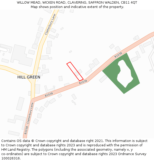 WILLOW MEAD, WICKEN ROAD, CLAVERING, SAFFRON WALDEN, CB11 4QT: Location map and indicative extent of plot