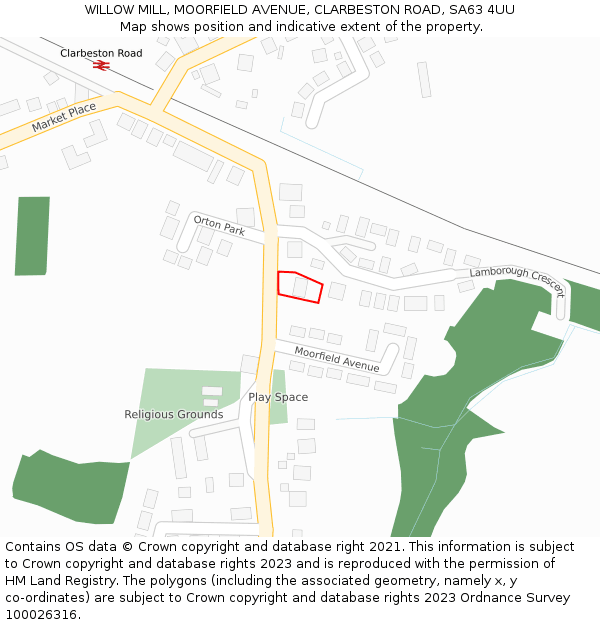 WILLOW MILL, MOORFIELD AVENUE, CLARBESTON ROAD, SA63 4UU: Location map and indicative extent of plot