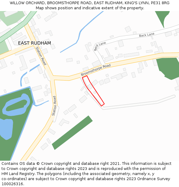 WILLOW ORCHARD, BROOMSTHORPE ROAD, EAST RUDHAM, KING'S LYNN, PE31 8RG: Location map and indicative extent of plot