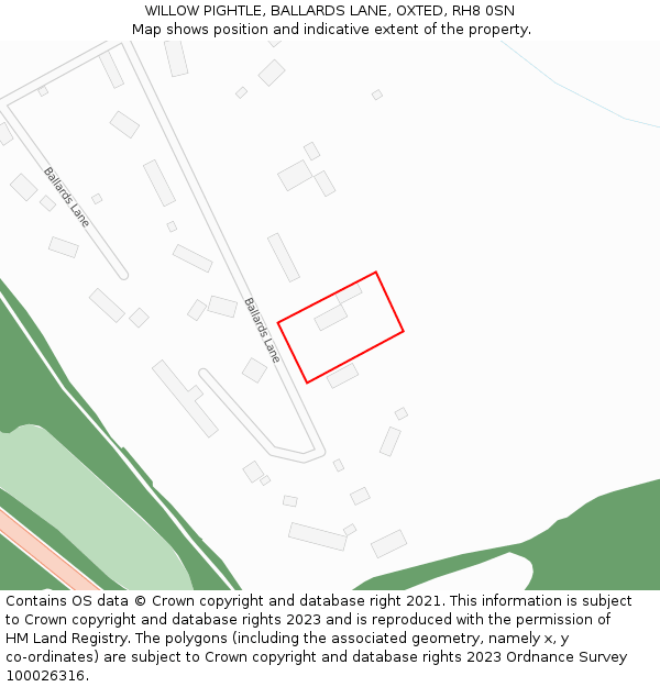 WILLOW PIGHTLE, BALLARDS LANE, OXTED, RH8 0SN: Location map and indicative extent of plot