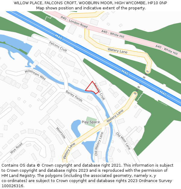 WILLOW PLACE, FALCONS CROFT, WOOBURN MOOR, HIGH WYCOMBE, HP10 0NP: Location map and indicative extent of plot