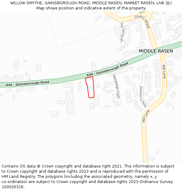 WILLOW SMYTHE, GAINSBOROUGH ROAD, MIDDLE RASEN, MARKET RASEN, LN8 3JU: Location map and indicative extent of plot