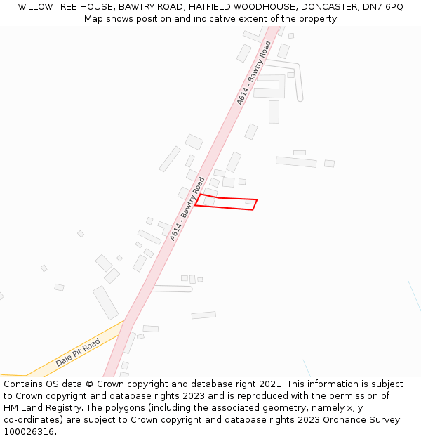 WILLOW TREE HOUSE, BAWTRY ROAD, HATFIELD WOODHOUSE, DONCASTER, DN7 6PQ: Location map and indicative extent of plot