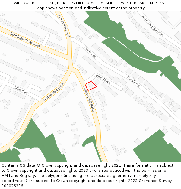 WILLOW TREE HOUSE, RICKETTS HILL ROAD, TATSFIELD, WESTERHAM, TN16 2NG: Location map and indicative extent of plot