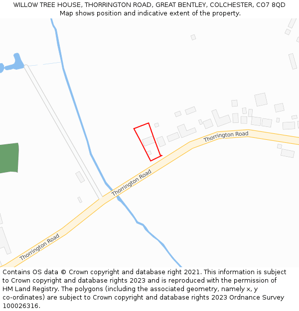 WILLOW TREE HOUSE, THORRINGTON ROAD, GREAT BENTLEY, COLCHESTER, CO7 8QD: Location map and indicative extent of plot