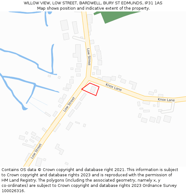 WILLOW VIEW, LOW STREET, BARDWELL, BURY ST EDMUNDS, IP31 1AS: Location map and indicative extent of plot