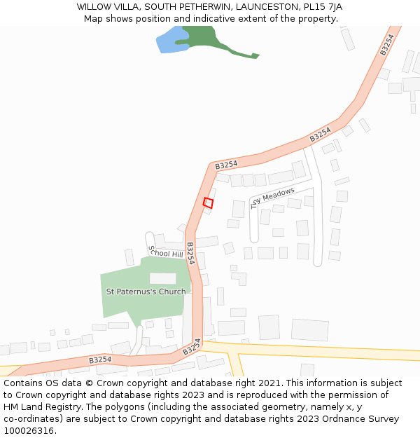 WILLOW VILLA, SOUTH PETHERWIN, LAUNCESTON, PL15 7JA: Location map and indicative extent of plot