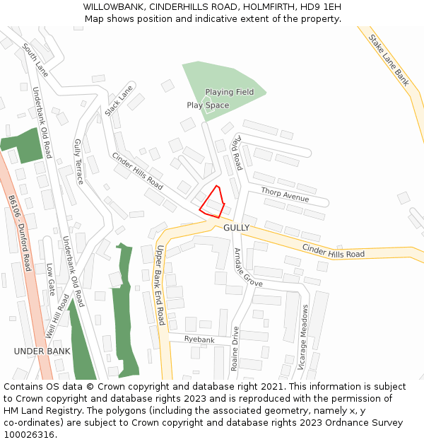 WILLOWBANK, CINDERHILLS ROAD, HOLMFIRTH, HD9 1EH: Location map and indicative extent of plot