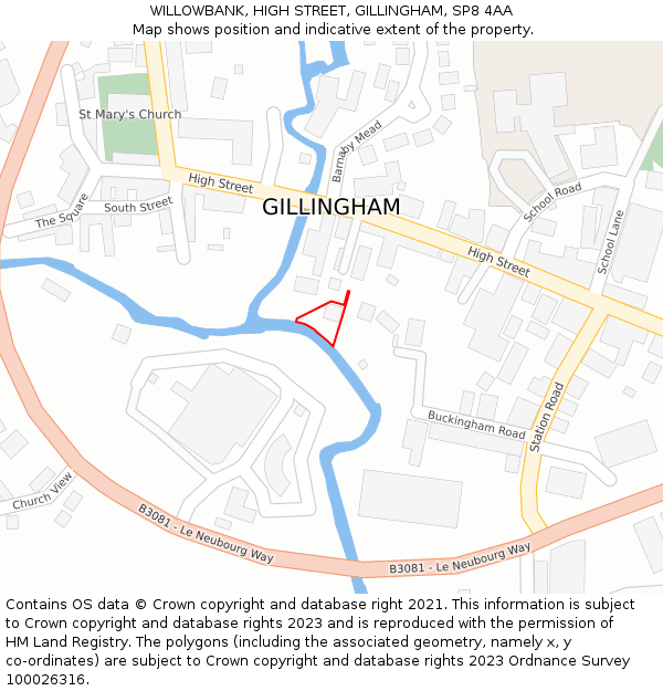 WILLOWBANK, HIGH STREET, GILLINGHAM, SP8 4AA: Location map and indicative extent of plot