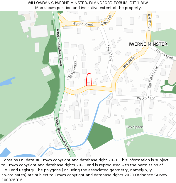 WILLOWBANK, IWERNE MINSTER, BLANDFORD FORUM, DT11 8LW: Location map and indicative extent of plot