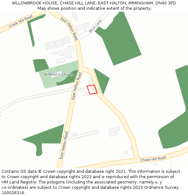 WILLOWBROOK HOUSE, CHASE HILL LANE, EAST HALTON, IMMINGHAM, DN40 3PD: Location map and indicative extent of plot