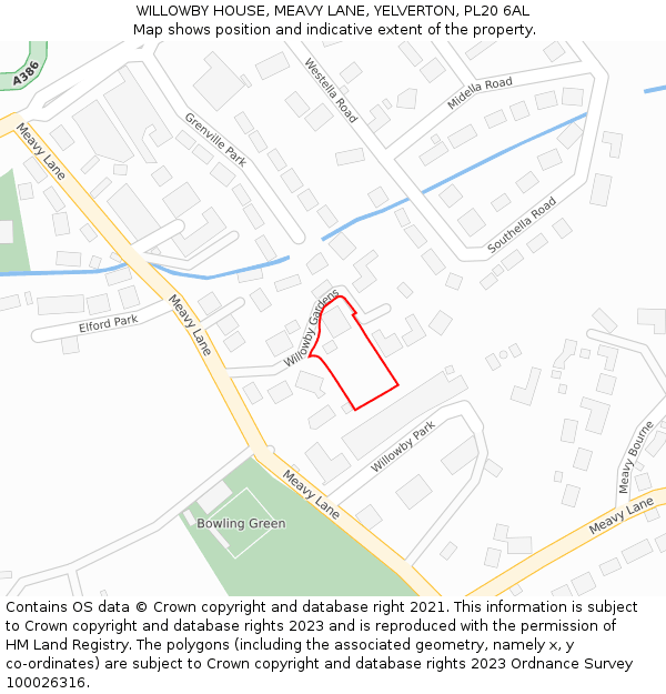 WILLOWBY HOUSE, MEAVY LANE, YELVERTON, PL20 6AL: Location map and indicative extent of plot