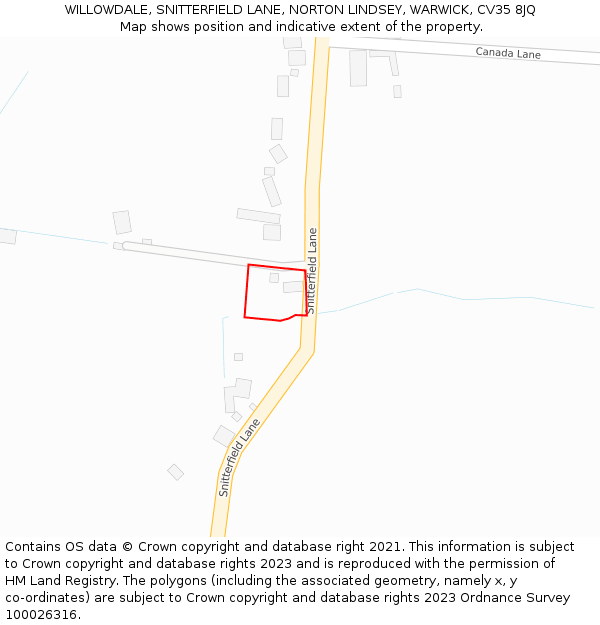 WILLOWDALE, SNITTERFIELD LANE, NORTON LINDSEY, WARWICK, CV35 8JQ: Location map and indicative extent of plot