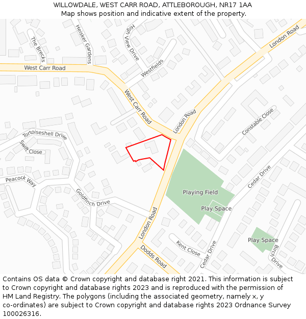 WILLOWDALE, WEST CARR ROAD, ATTLEBOROUGH, NR17 1AA: Location map and indicative extent of plot