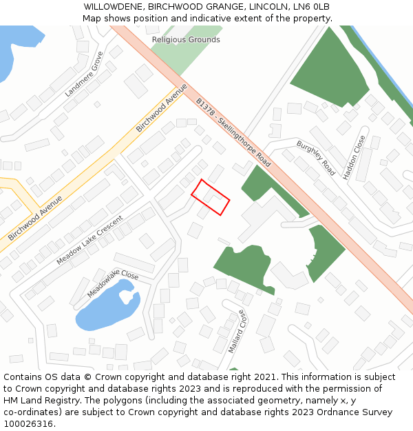WILLOWDENE, BIRCHWOOD GRANGE, LINCOLN, LN6 0LB: Location map and indicative extent of plot