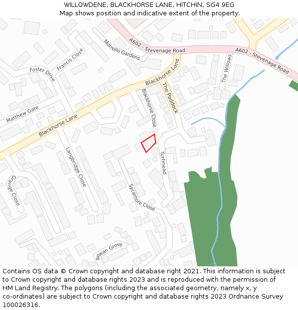 WILLOWDENE, BLACKHORSE LANE, HITCHIN, SG4 9EG: Location map and indicative extent of plot