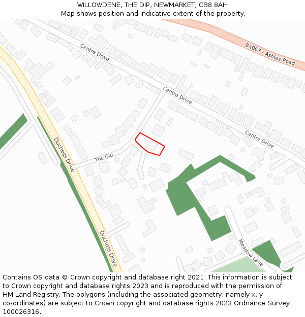 WILLOWDENE, THE DIP, NEWMARKET, CB8 8AH: Location map and indicative extent of plot