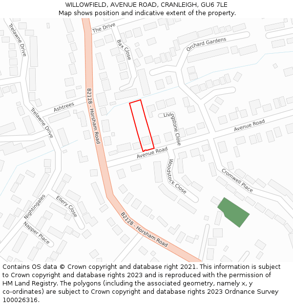 WILLOWFIELD, AVENUE ROAD, CRANLEIGH, GU6 7LE: Location map and indicative extent of plot