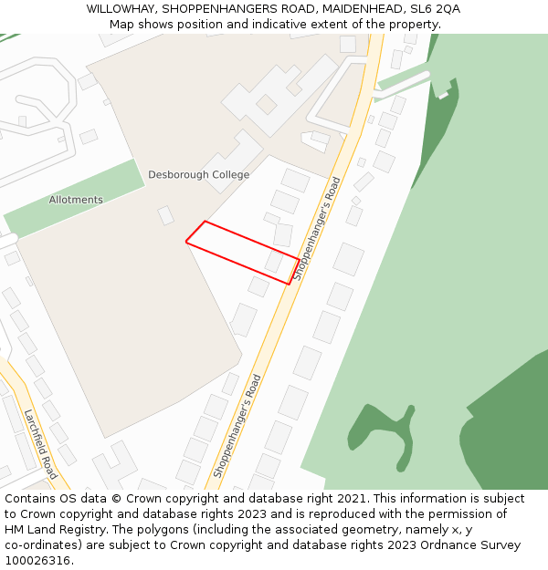 WILLOWHAY, SHOPPENHANGERS ROAD, MAIDENHEAD, SL6 2QA: Location map and indicative extent of plot