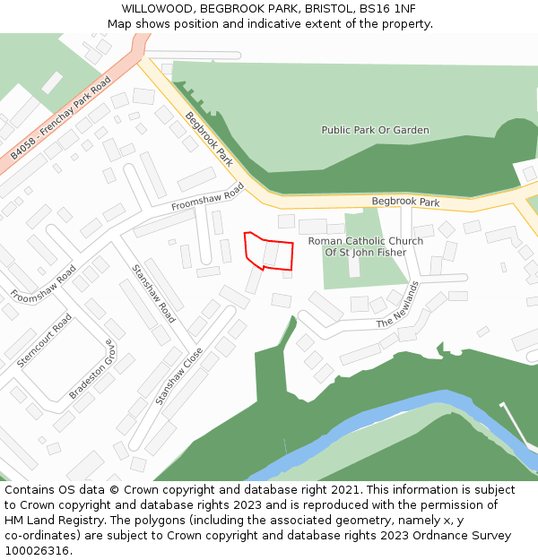 WILLOWOOD, BEGBROOK PARK, BRISTOL, BS16 1NF: Location map and indicative extent of plot