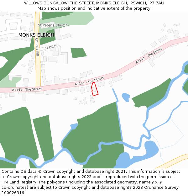 WILLOWS BUNGALOW, THE STREET, MONKS ELEIGH, IPSWICH, IP7 7AU: Location map and indicative extent of plot