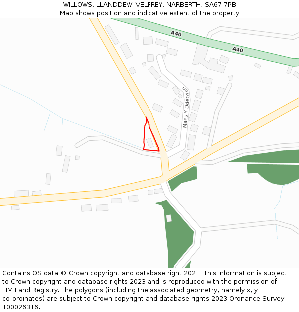 WILLOWS, LLANDDEWI VELFREY, NARBERTH, SA67 7PB: Location map and indicative extent of plot