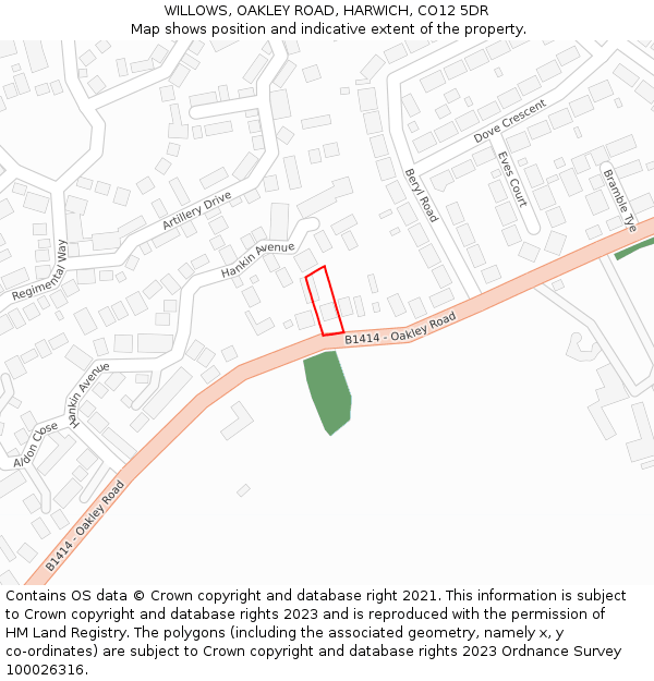 WILLOWS, OAKLEY ROAD, HARWICH, CO12 5DR: Location map and indicative extent of plot