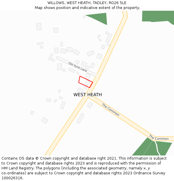 WILLOWS, WEST HEATH, TADLEY, RG26 5LE: Location map and indicative extent of plot