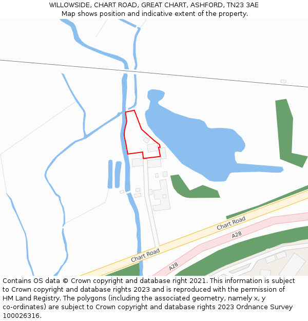 WILLOWSIDE, CHART ROAD, GREAT CHART, ASHFORD, TN23 3AE: Location map and indicative extent of plot