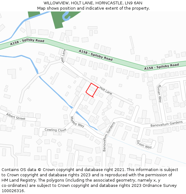 WILLOWVIEW, HOLT LANE, HORNCASTLE, LN9 6AN: Location map and indicative extent of plot