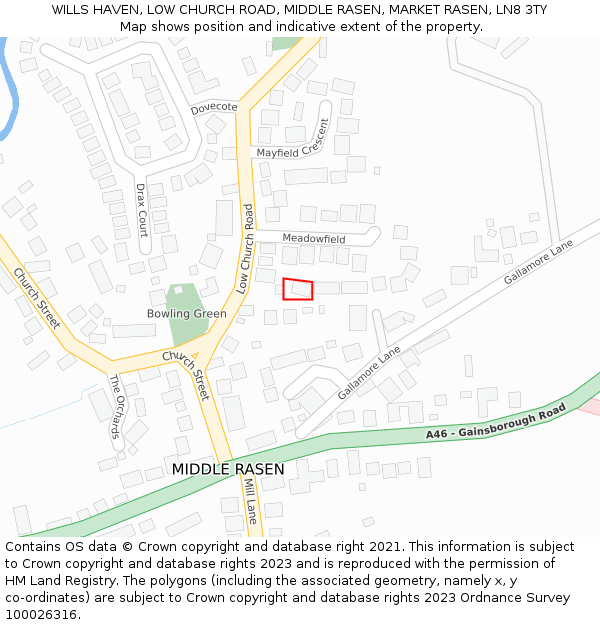 WILLS HAVEN, LOW CHURCH ROAD, MIDDLE RASEN, MARKET RASEN, LN8 3TY: Location map and indicative extent of plot