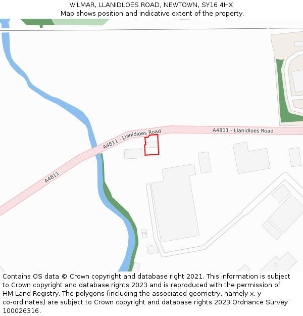 WILMAR, LLANIDLOES ROAD, NEWTOWN, SY16 4HX: Location map and indicative extent of plot