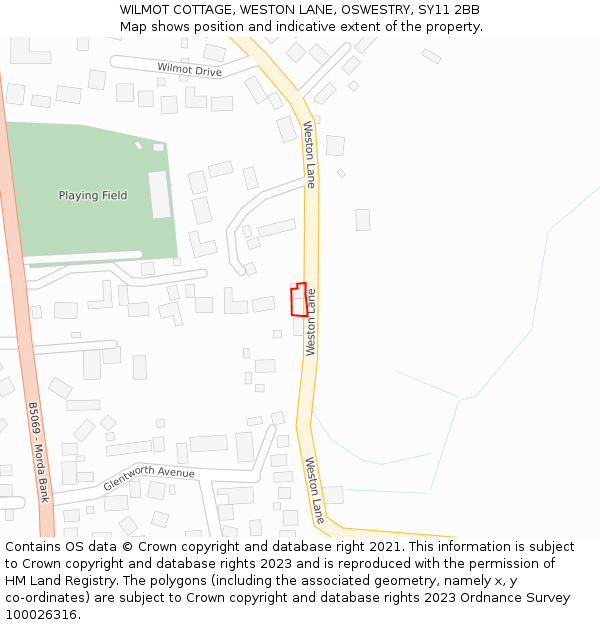 WILMOT COTTAGE, WESTON LANE, OSWESTRY, SY11 2BB: Location map and indicative extent of plot