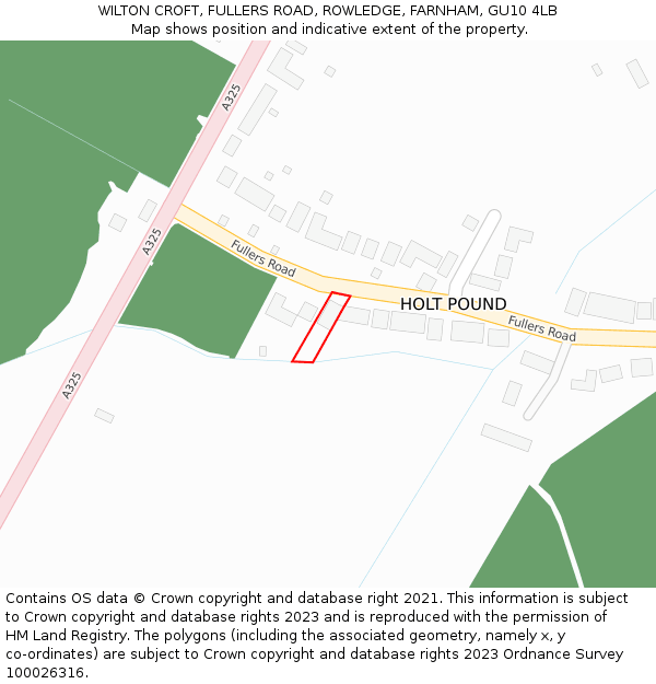 WILTON CROFT, FULLERS ROAD, ROWLEDGE, FARNHAM, GU10 4LB: Location map and indicative extent of plot