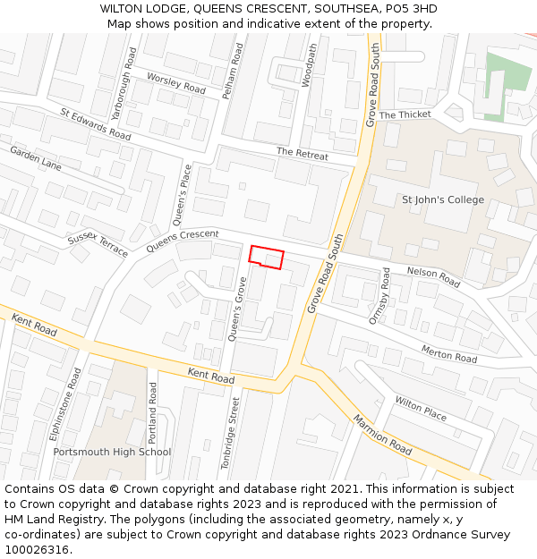 WILTON LODGE, QUEENS CRESCENT, SOUTHSEA, PO5 3HD: Location map and indicative extent of plot