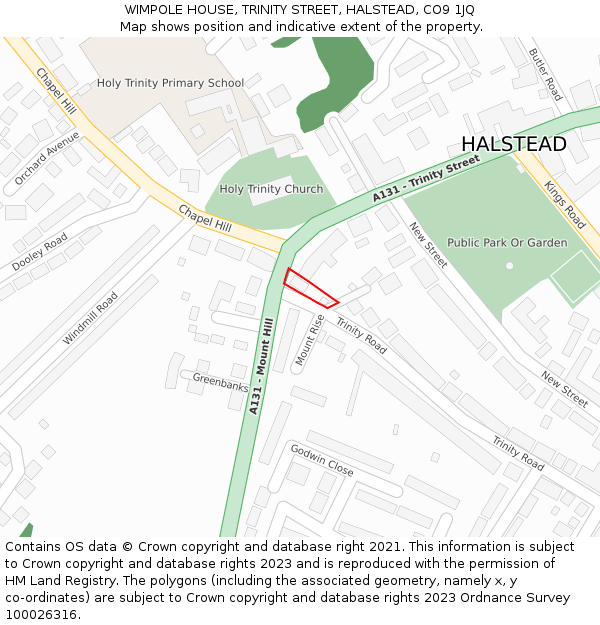 WIMPOLE HOUSE, TRINITY STREET, HALSTEAD, CO9 1JQ: Location map and indicative extent of plot