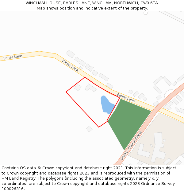 WINCHAM HOUSE, EARLES LANE, WINCHAM, NORTHWICH, CW9 6EA: Location map and indicative extent of plot