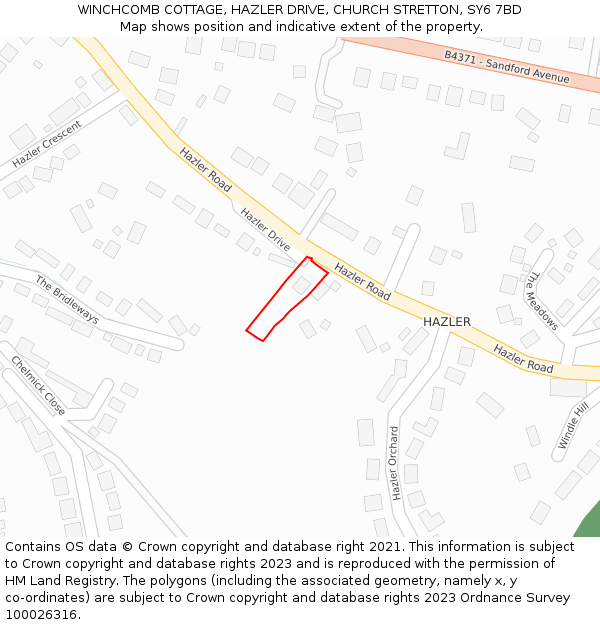 WINCHCOMB COTTAGE, HAZLER DRIVE, CHURCH STRETTON, SY6 7BD: Location map and indicative extent of plot