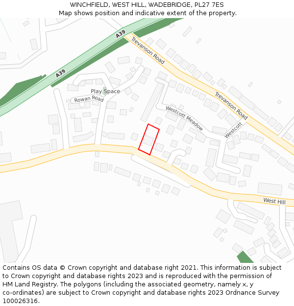 WINCHFIELD, WEST HILL, WADEBRIDGE, PL27 7ES: Location map and indicative extent of plot