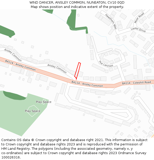 WIND DANCER, ANSLEY COMMON, NUNEATON, CV10 0QD: Location map and indicative extent of plot