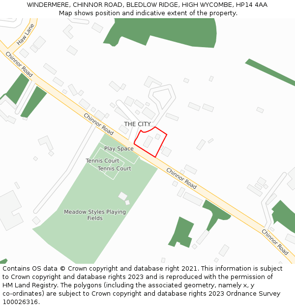 WINDERMERE, CHINNOR ROAD, BLEDLOW RIDGE, HIGH WYCOMBE, HP14 4AA: Location map and indicative extent of plot